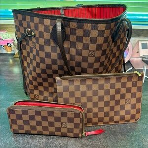 Louis Vuitton Brown Checkered Tote and Wallet Set